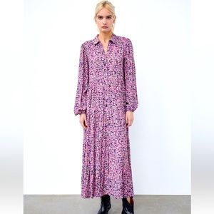 Zara Floral Print Button Up Maxi Dress